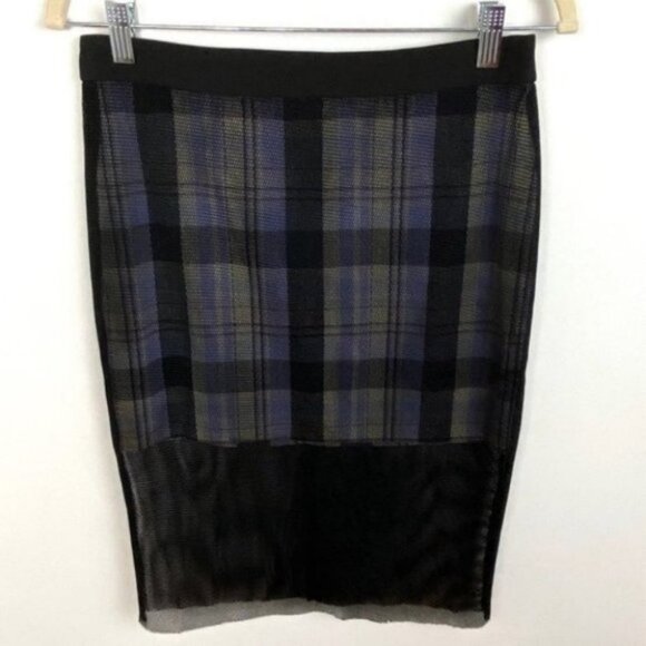 English Factory Mesh Overlay Plaid Pencil Skirt Black Size Small Nordstrom S NEW - Picture 7 of 8